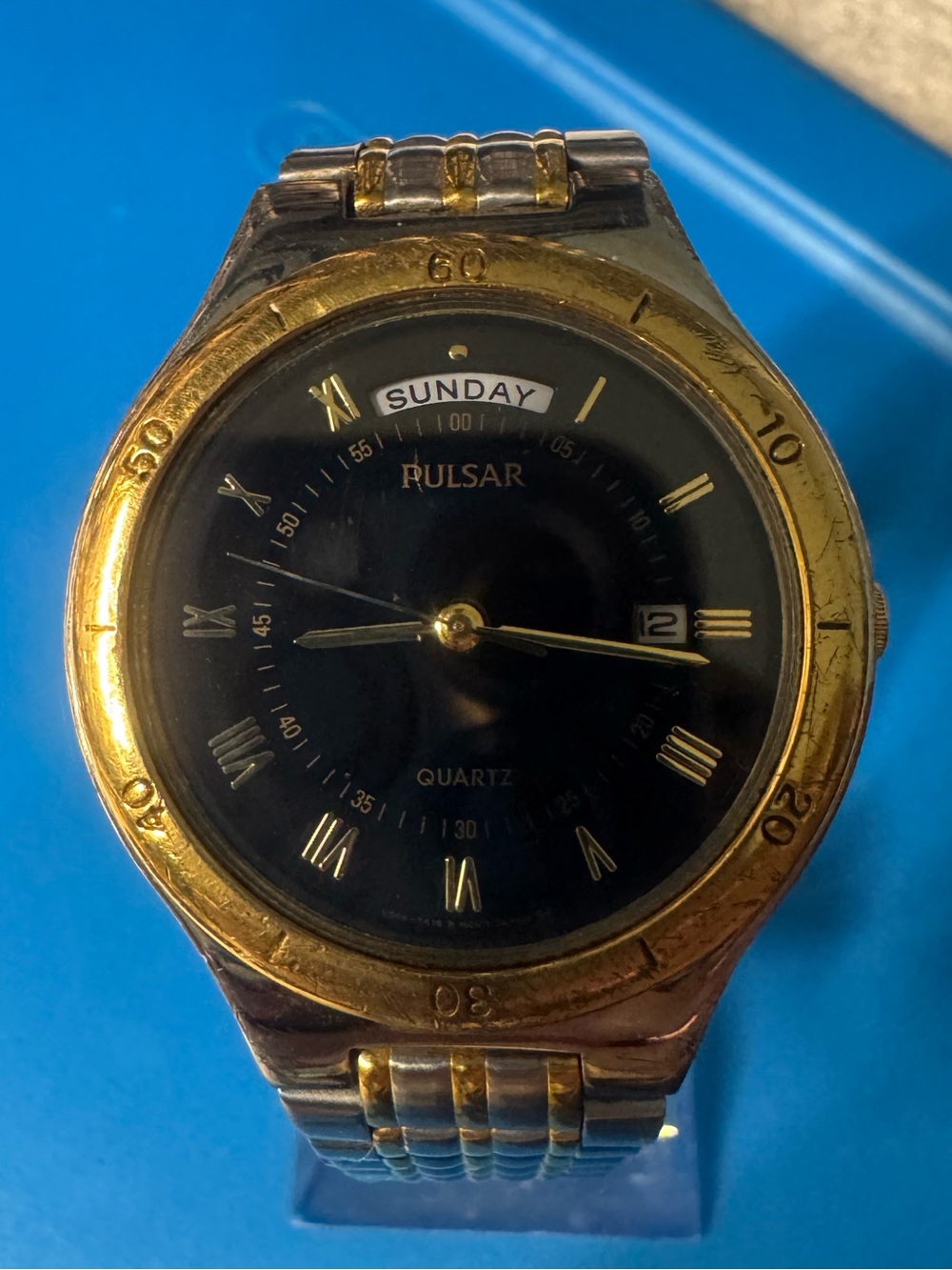 Pulsar Two-Tone Gold and Silver Watch with Black Dial